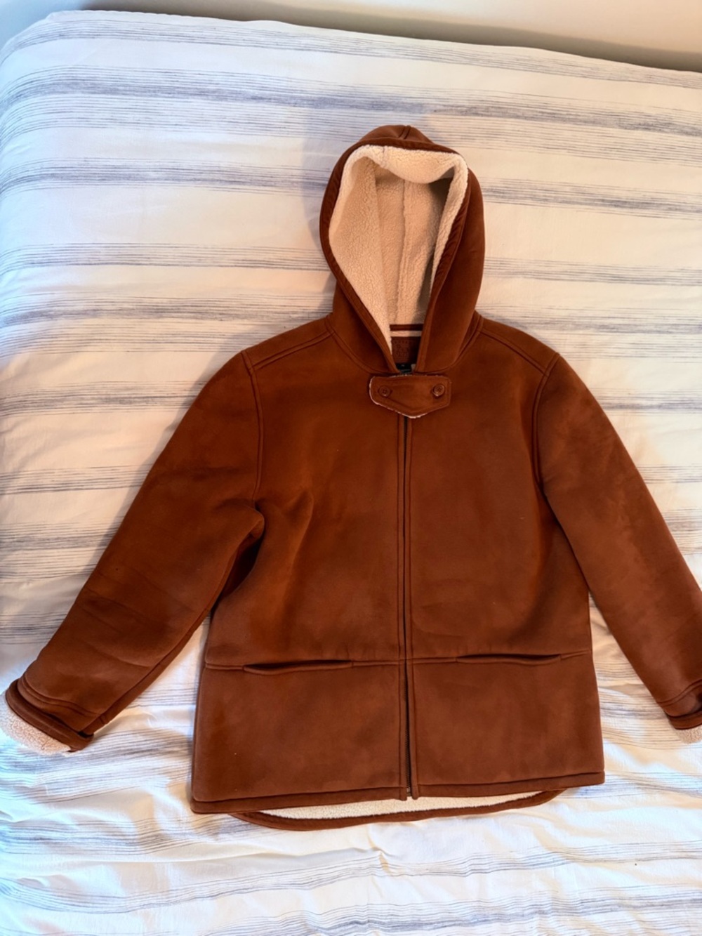 Lauren Ralph Lauren Cream Shearling-Look Jacket with Brown Trim